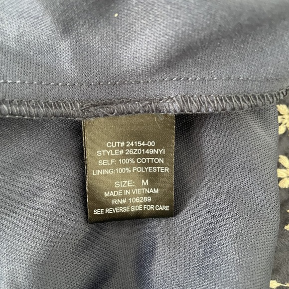 Trixxi 100% Cotton Embroidered Floral Dress Navy Sz M Tie Straps Cottage Preppy - Picture 8 of 11